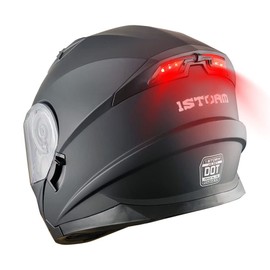 1Storm New Motorcycle Bike Modular Full Face Helmet Dual Visor Sun Shield with Rechargeable LED Tail Light: Matt Black