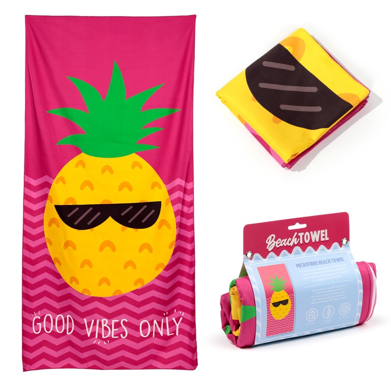 Puckator Good Vibes Only Pineapple Microfibre Beach Towel - Large