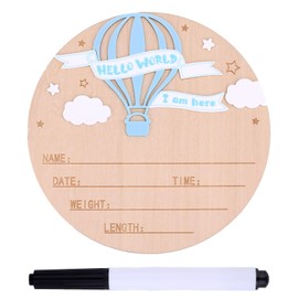Birth Announcement Sign with Pen, 5.9in Wooden Birth Announcement Plaque Newborn Baby Name Sign for Nursery Hospital Photo Prop Supplies (Blue)
