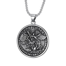 Oidea St Michael Pendant for Men: Saint Michael Necklace Stainless Steel St Michael The Archangel Catholic Amulet Medal Pendant Religious Jewelry Gifts for Women Men