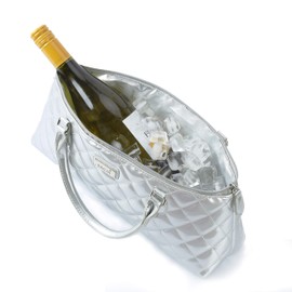 Sachi La Soir'ee Faux Leather Insulated Wine Purse Clutch Tote Handbag | Stylish Women's Wine Carrier Cooler Bag (Silver Quilted)