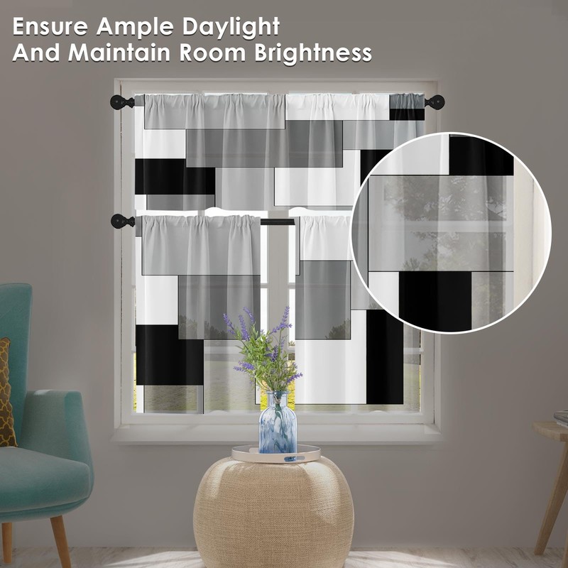 Tayney Black Grey Kitchen Window Curtains Valance and Tier Set,