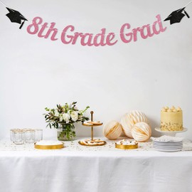 8th Grade Grad Banner - Rose Gold Glitter 8th Grade Graduation Decorations for Girls, Kids 8th Grade Graduation Party Decoration Supplies (Rose Gold)