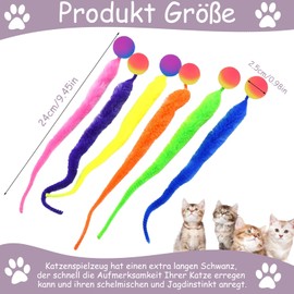 PWCTNT Pack of 6 Cat Toy Ball, Cat Toy Self-Employment, Funny Wiggly Balls, Cat Toy Interactive Long Tail Ball for Cats of All Ages