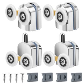 Cokritsm 4PCS Shower Door Rollers, 23mm Sliding Shower Doors Wheels, Replacement Wheels Shower Doors，2xDouble Twin top/Bottom Shower ，Shower Door Runners Pulleys for Curved Glass Doors 4-6mm