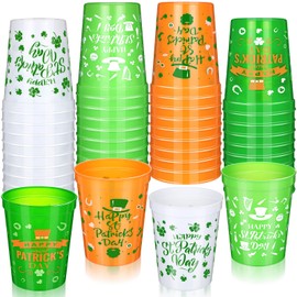 Meanplan 16 oz St. Patrick's Day Plastic Cups, Set of 60, Green Lucky Party Supply for Beverages, Reusable, Recyclable, Modern Shamrock Theme