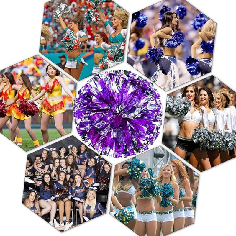 Cheerleading Pom with Handle Bulk Metallic Foil Plastic 4PCS Poms