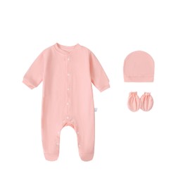 FITFIFTH POD Baby Girls' One-Piece Cute Pink Rompers 100% Organic Cotton Breathable Skin-Friendly Newborn 0~3Months Jumpsuit