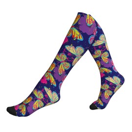 AIMASTZ Bright Colorful Butterflies Compression Socks Women Men, Calf Knee High Socks For Athletic Running Cycling Nurse