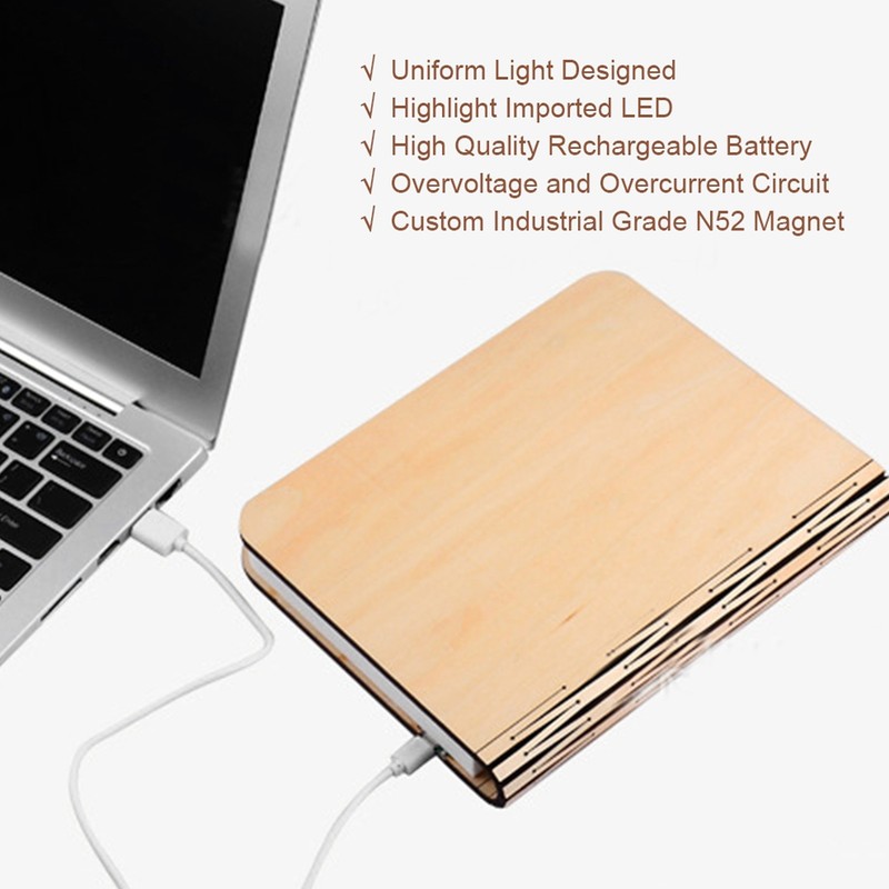 USB Magnetic Wooden Book Light Portable LED Foldable Desk Night