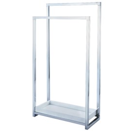 Kingston Brass SCC8261 Pedestal 2-Tier Steel Construction Towel-Rack with Wooden Case,33.63"L x 17.31"W x 7.81"H, Polished Chrome