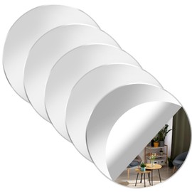 Aeaocvo 5 Pack Acrylic Round Mirrors, 4” Non-Glass Round Mirrors for Wall Decor, Self-Adhesive Mirror Stickers for Home Living Room Bathroom Bedroom Decor