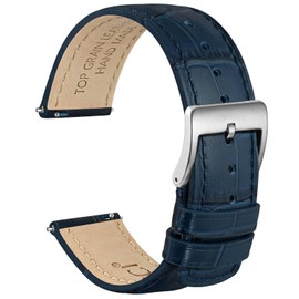 WOCCI 20mm Watch Band, Top Grain Leather, Embossed Alligator Grain, Quick Release, Silver Buckle (Space Blue)
