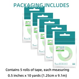 Transparent Medical Tape Waterproof Breathable Adhesive Clear Hypoallergenic Surgical Tape PE First Aid Tape for Wound, Bandage for Sensitive Skin (0.5inch X 10Yards * 5 Rolls)