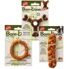 SPOT by Ethical Products Bambone Braided Stick, Ring and Triple Chew Dog Bone Bundle - Hickory & Bison Flavored Anti Anxiety Bone for Aggressive Chewers & Dental Health for Dogs - Small (3 Pack)