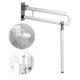 MYOYAY 24In Toilet Safety Rails Wall Mount Floor Support Foldable Toilet Grab Bar Handicap Grab Bars Rails Non-Slip Stainless Steel Flip Up Grab Bar Fluorescent Handrails for Seniors Disabled Pregnant