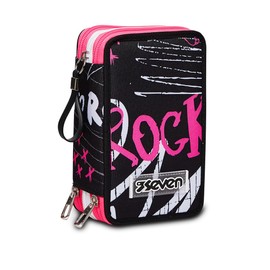 Seven Pencil Case, Multicoloured, Pencil Case for Stationery, Case with Pens, Ballpoint Pens, & More, 3 Compartments, Girls & Boys, School - Elementary School, XXL, Streetpaint Girl, black, School