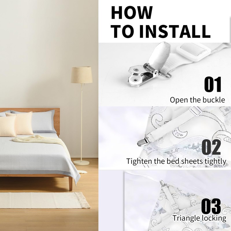 Aifrymne Adjustable Bed Sheet Fasteners Set, 4PCS Heavy Duty Elastic