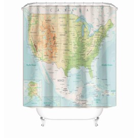 Taysta Fabric Waterproof Shower Curtain Curtains with Hooks USA High Detailed United States of Canada Map 72"X72" Decor Creative Home Decorative Bathroom