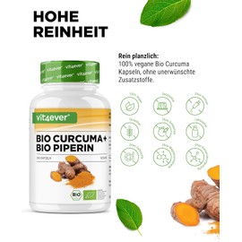 Organic Curcuma with Black Pepper - 365 Capsules - 4511 mg Organic Curcuma (Turmeric) per Daily Dose - with Curcumin & Piperine - 100% Organic Quality - High Dose - Vegan