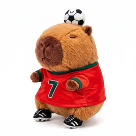 RichRabbit Cute Football Player Capybara Plush, Capybara Stuffed Animals, Soccer Soft Plush Toy， Football Stuffed Animals, Football Plush Toys (red and Green Stripes 9 Inch)
