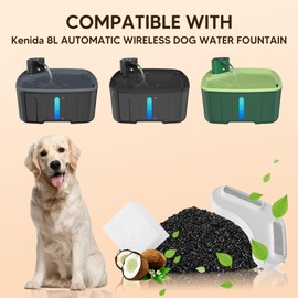 Kenida Dog Water Fountain Filters - 8 Packs Replacement Filters & 2 Sponges for Large Dog Fountain, Wireless