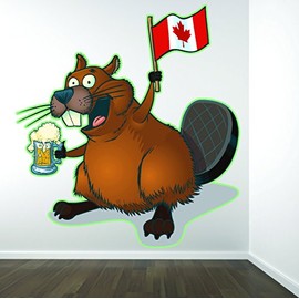 Wall Decal Canadian Beaver Canada Flag Size 16 Inches X 24 Inches