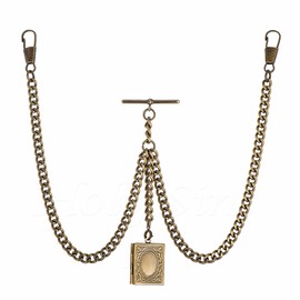 Bronze Colour Double Albert Pocket Watch Chain With Locket Pendant 010B (14")