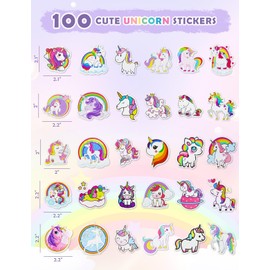 GAUENEEN 100 Pcs Unicorn Stickers, Waterproof Vinyl Sticker for Water Bottle, Cute Stickers for Laptop