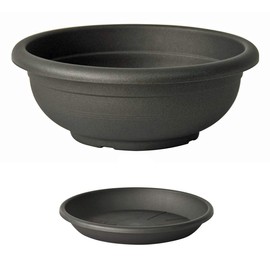 Euro3plast Olimpo Flower Bowl with Saucer in Round 20, 25, 30, 35, 40, 45, 50, 60 cm in Anthracite Terra Taupe (30 cm, Anthracite)