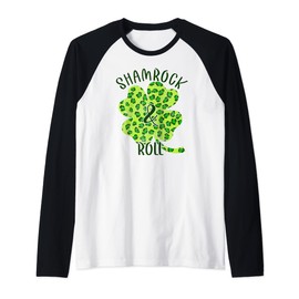 Shamrock & Roll Green Leopard Print Clover Vintage Raglan Baseball Tee