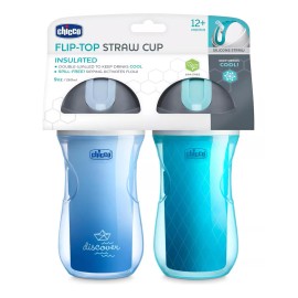Chicco Vaso Para Sorber Con Tapa Abatible Chicco 2 Piezas U S A Color Azul Y Verde Liso Con Popote