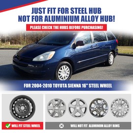 Winjet Wheel Covers Replacements 16'' Hubcaps for Toyota Sienna 2004-2010 Toyota Sienna Wheel Covers, Heavy Duty PP Material [Only Fit Iron Hub - Steel Wheel] (16 Inch Set of 4, Black Lacquer)