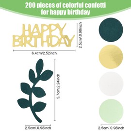 200 Pieces Confetti Green Gold, Happy Birthday Table Decoration, Party Table Confetti, Confetti Decorations for Party, Birthday, Wedding, Children's Room, Table Top, Paper Scraps