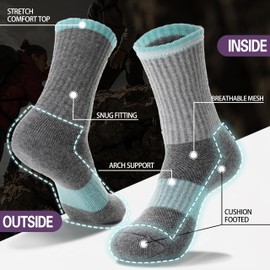 EBMORE Womens Merino Wool Hiking Socks Thermal Winter Warm Compression Crew Cushion Work Gift Socks Stocking Stuffers for Women 5 Pairs(Green Grey,L)