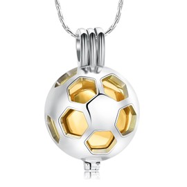 constantlife Football Cremation Jewelry for Ashes Memorial Urn Necklace Stainless Steel Soccer Pendant Keepsake Ashes Holder (B-Golden)