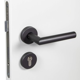 Gedotec Door Handle Set Stainless Steel | 1 Piece Door Fitting Anthracite Grey Matt Door Handle Room Door on Round Rosette - CHAPO | PZ - Cylinder | Door Handle Vintage | Rosette Set L-Shape Including