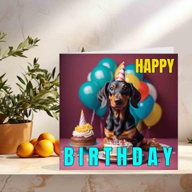 Dachshund Cute Birthday Card 145mm x 145mm