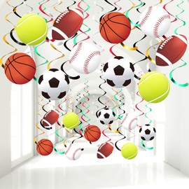Dianelhall 30 Sets Sports Party Hanging Swirl Decorations Basketball Football Soccer Baseball Tennis Ceiling Streamers Sport theme classroom Birthday Baby Shower Party Decoration Supplies