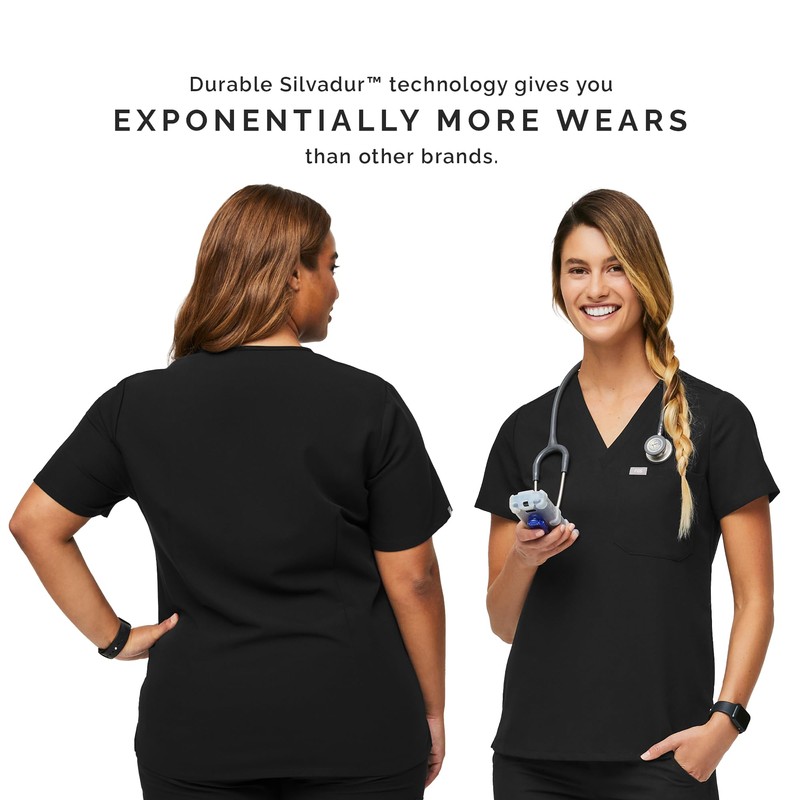 FIGS Catarina One-Pocket Scrub Top for Women — Black, S