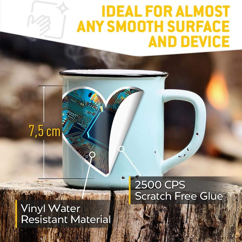 2 x Heart Stickers 7.5 cm - Electronic Circuit Board