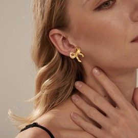 Gold Bow Earrings for Women,Dainty Gold Earrings 14K Gold Plated Stud Earrings for Women Cute Bow Earrings Hypoallergenic Gold Stud Earrings Gold Jewelry for Women Wedding Holiday Earrings Gifts