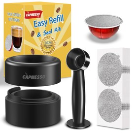 CAPMESSO - Kit de repuesto reutilizable para cápsulas Vertuo 2024, diseño más nuevo para un sellado más rápido, reutilizable, cápsulas Nespresso Vertuo con cepillo para polvo de relleno y prensa, 100
