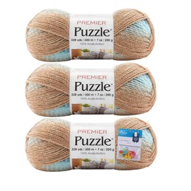 Premier Yarn Puzzle - 7 oz - #5 Bulky Weight - 3-Pack Bundle with Bellas Crafts Stitch Markers (Go Fish)