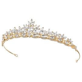 Samky Gold Bridal Crown Rhinestone Wedding Tiara Crystal Headpiece Bride's Hair Accessories
