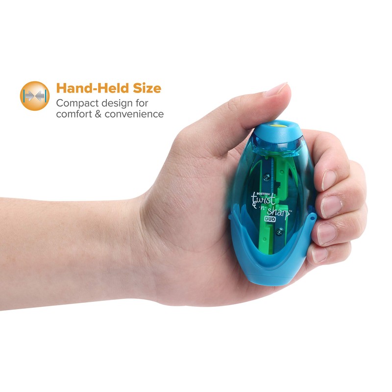 Bostitch Office Twist-N-Sharp Manual Pencil Sharpener, Double Hole, 3-Pack