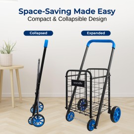 SereneLife Kids Utility/Shopping Cart with Rolling Swivel Front Wheels,66 lbs Capacity,Portable,Lightweight,Collapsible Compact Easy Folding Saves Space, Grocery,Laundry,Luggage with Your Child Blue