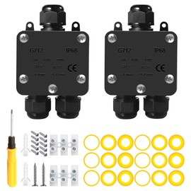 Pack of 2 Junction Box Waterproof IP68 3-Way Waterproof Junction Box Cable Connector Black Electric Outdoor Distribution Box for Diameter 5 mm - 15 mm Cable Diameter