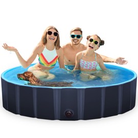Petzooka Foldable Dog Pet Bath Pool,Hard Plastic Collapsible Pet Bath Tub & Wading Pool or Dogs and Cats for Indoor/Outdoor Use,Blue 63 x 12Inches