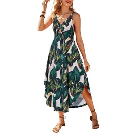 VOTEPRETTY Women's Summer Dresses 2025 Spring Sundresses Vacation Beach Outfit Tropical Hawaiian Midi Maxi Clothes Vestido Plus Size Casual Trendy Sun Fashion Cruise Prom Floral Homecoming Palm